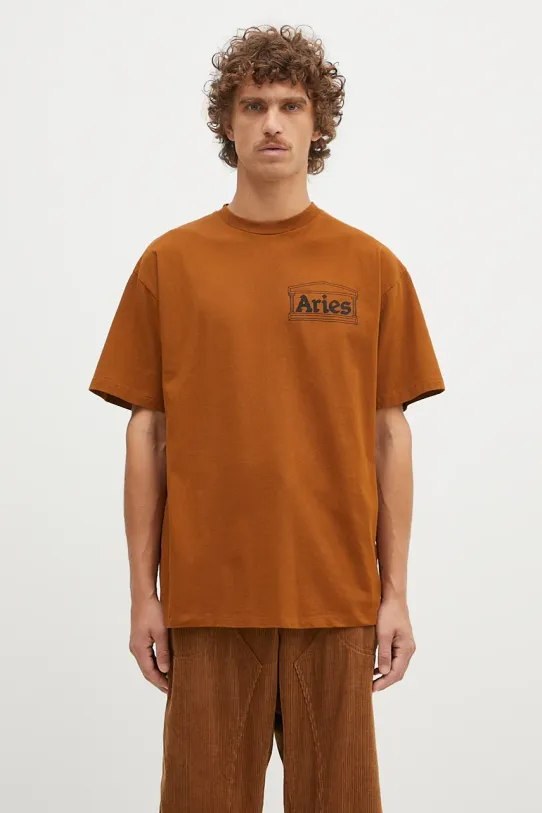 Aries tricou din bumbac Temple SS Tee uni maro AR6000002