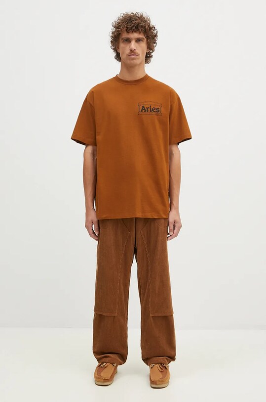 Aries tricou din bumbac Temple SS Tee AR6000002 maro
