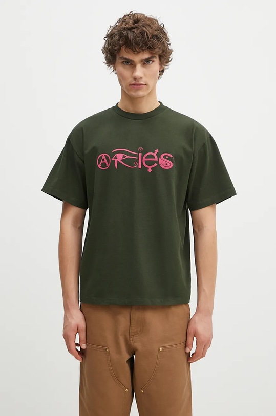 Хлопковая футболка Aries Coexist SS Tee печать зелёный AR6001302