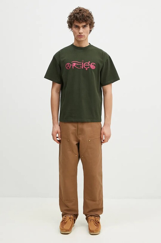 Хлопковая футболка Aries Coexist SS Tee AR6001302 зелёный