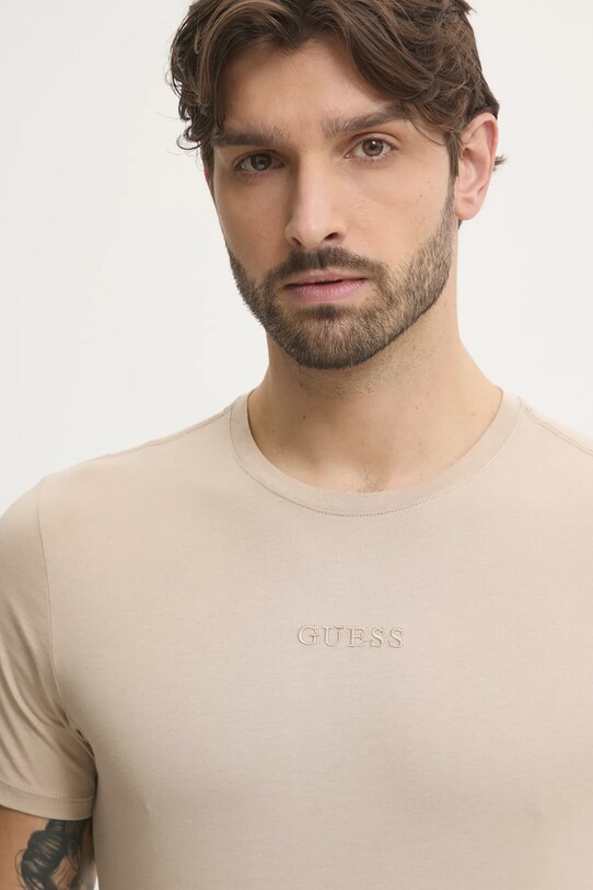 Хлопковая футболка Guess бежевый M4GP39.K7HD0