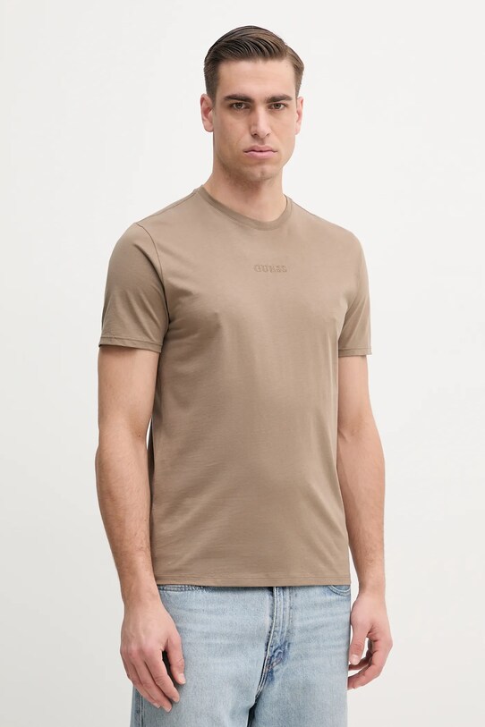 Guess t-shirt bawełniany brązowy M4GP39.K7HD0