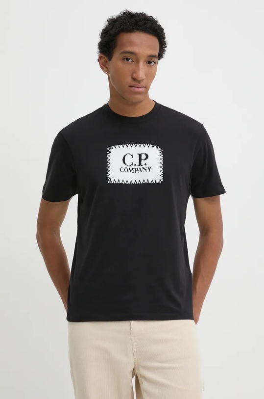 Bavlněné tričko C.P. Company potisk černá 17CMTS029A005100W