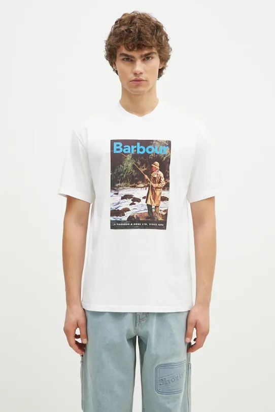 Bavlnené tričko Barbour Mortt OS Graphic potlač biela MTS1340