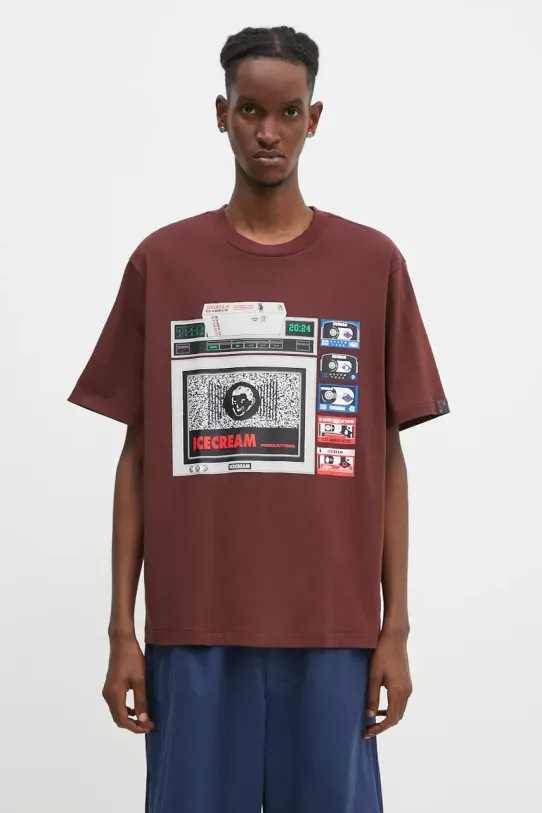 ICECREAM tricou din bumbac ICTV print maro IC24348