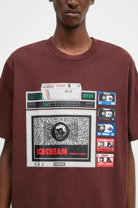 ICECREAM t-shirt bawełniany ICTV brązowy IC24348