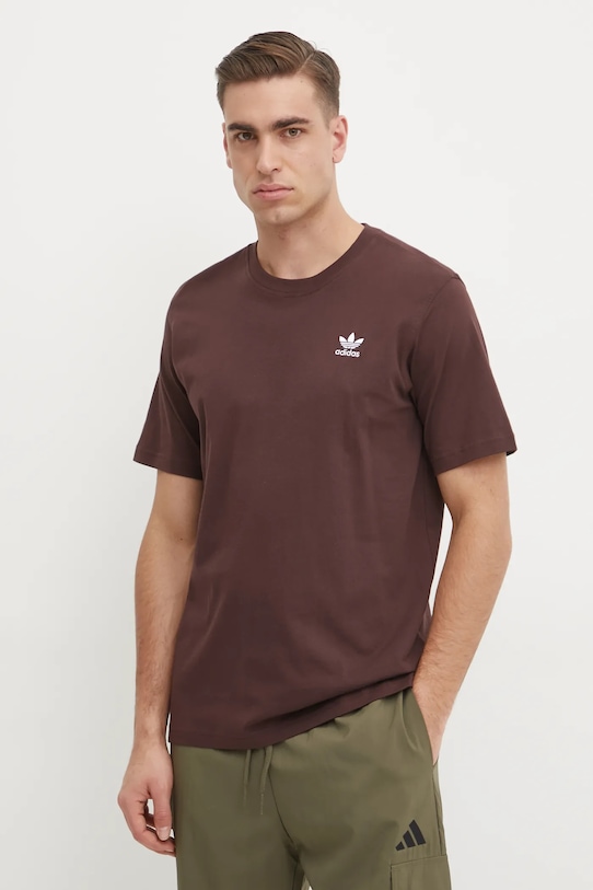 Bavlněné tričko adidas Originals hladký hnědá IZ2100