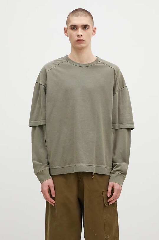 Bavlnené tričko s dlhým rukávom DARKPARK Theo relaxed zelená MJE08.JTS01.W615
