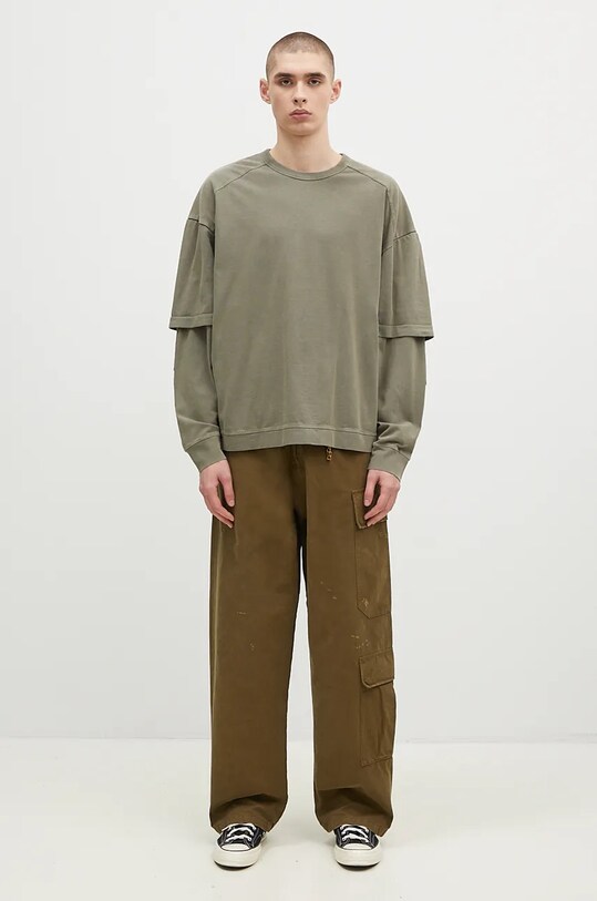 Bavlnené tričko s dlhým rukávom DARKPARK Theo MJE08.JTS01.W615 zelená