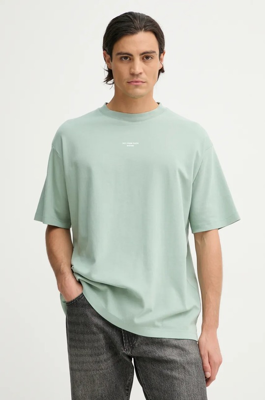 Drôle de Monsieur tricou din bumbac Le T-Shirt Slogan Classique print turcoaz E.TS202.CO002.WG