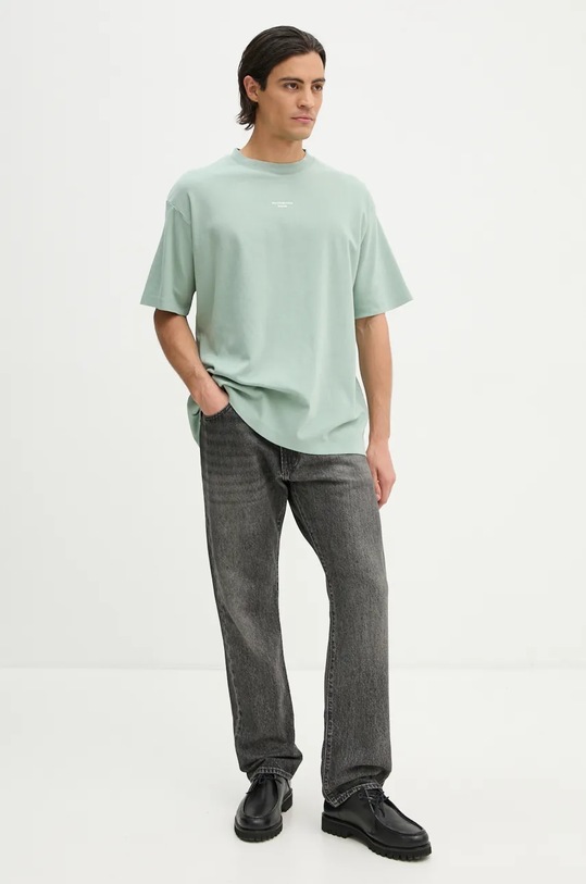 Drôle de Monsieur tricou din bumbac Le T-Shirt Slogan Classique E.TS202.CO002.WG turcoaz AW24