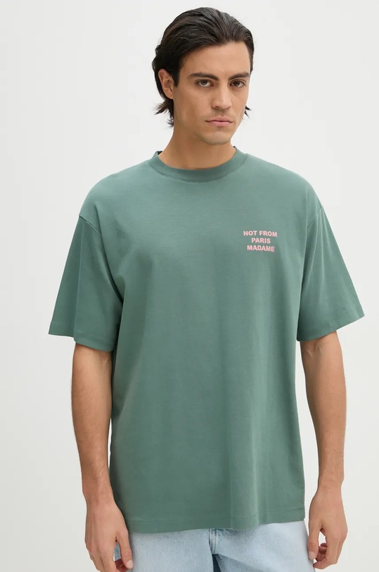 Bavlněné tričko Drôle de Monsieur Le T-Shirt Slogan potisk zelená E.TS203.CO002.DGN