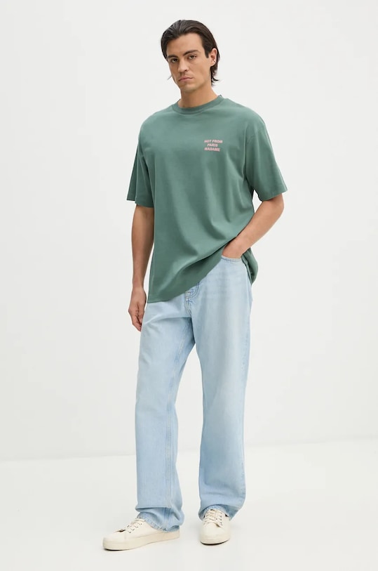 Bavlněné tričko Drôle de Monsieur Le T-Shirt Slogan E.TS203.CO002.DGN zelená AW24