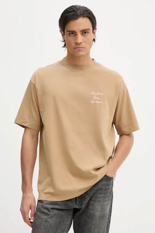 Bavlněné tričko Drôle de Monsieur Le T-Shirt Slogan Calligraphy kulatý hnědá E.TS209.CO002.IBN