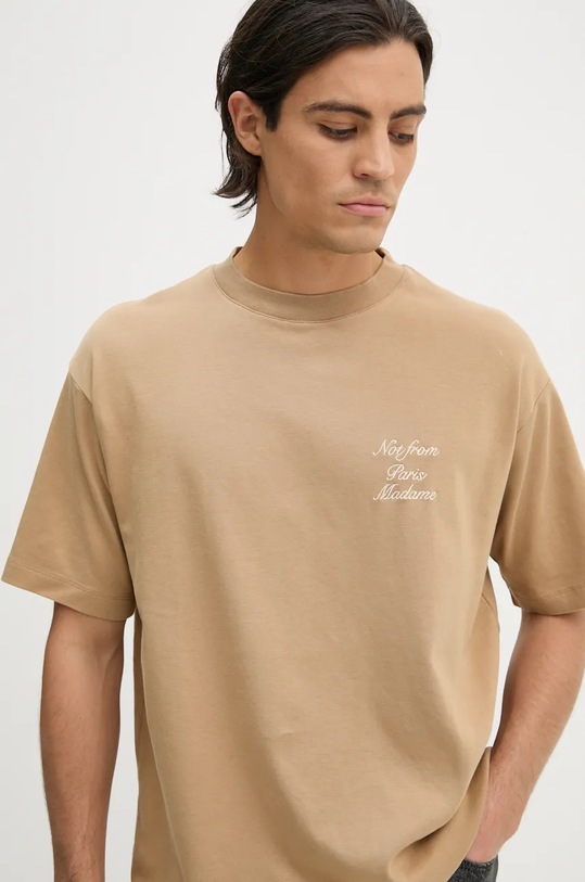 Bavlněné tričko Drôle de Monsieur Le T-Shirt Slogan Calligraphy hnědá E.TS209.CO002.IBN