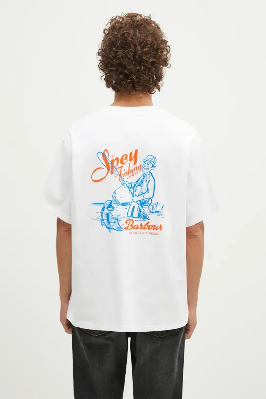 Bavlnené tričko Barbour Bayard OS Graphic relaxed biela MTS1337