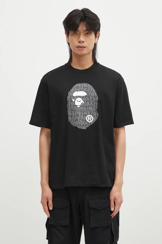 A Bathing Ape cotton t-shirt LUX SPORT PATTERN APE HEAD RELAXED FIT TEE cotton black 1K80110322