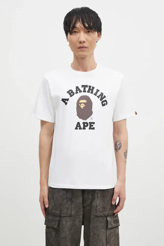 Bavlněné tričko A Bathing Ape COLLEGE TEE regular bílá 1K80110001