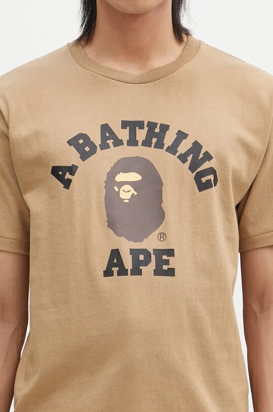 Bavlněné tričko A Bathing Ape COLLEGE TEE béžová 1K80110001