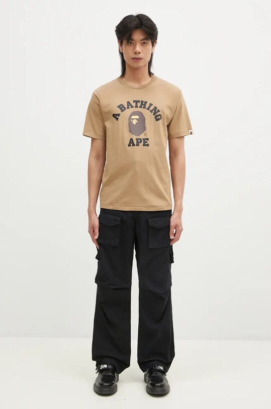 Bavlněné tričko A Bathing Ape COLLEGE TEE 1K80110001 béžová