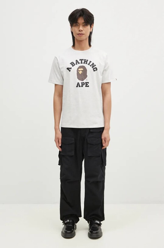 Βαμβακερό μπλουζάκι A Bathing Ape COLLEGE TEE 1K80110001 γκρί