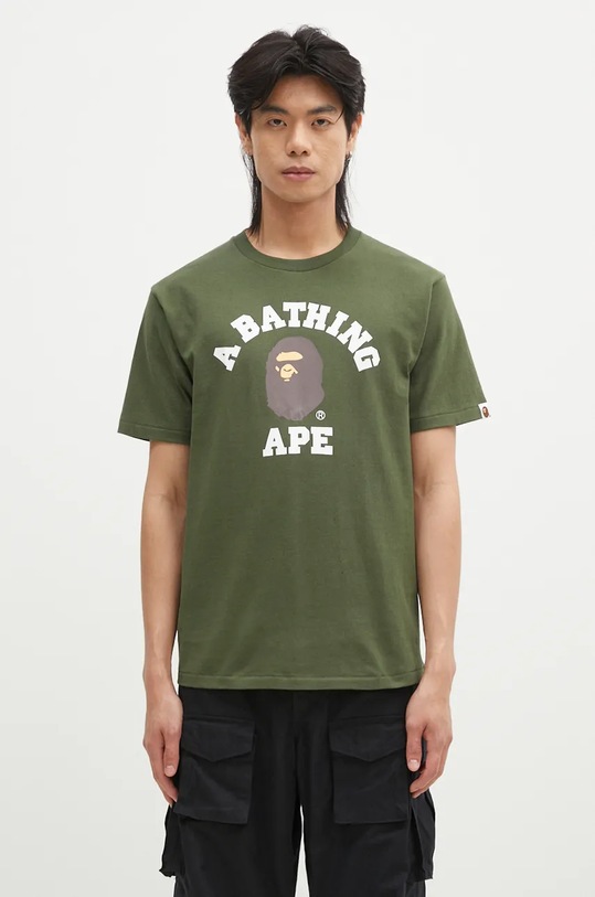 A Bathing Ape t-shirt in cotone COLLEGE TEE regolare verde 1K80110001