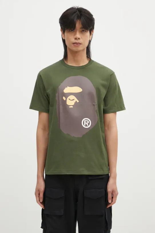Bavlněné tričko A Bathing Ape BIG APE HEAD TEE regular zelená 1K80110002