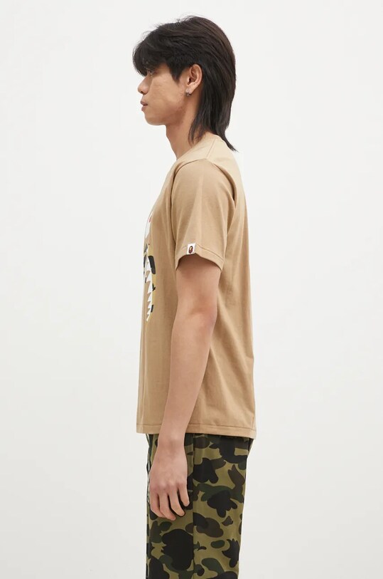Βαμβακερό μπλουζάκι A Bathing Ape 1ST CAMO SHARK TEE 1K80110013 μπεζ AW24