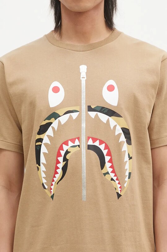 Βαμβακερό μπλουζάκι A Bathing Ape 1ST CAMO SHARK TEE 1K80110013 μπεζ