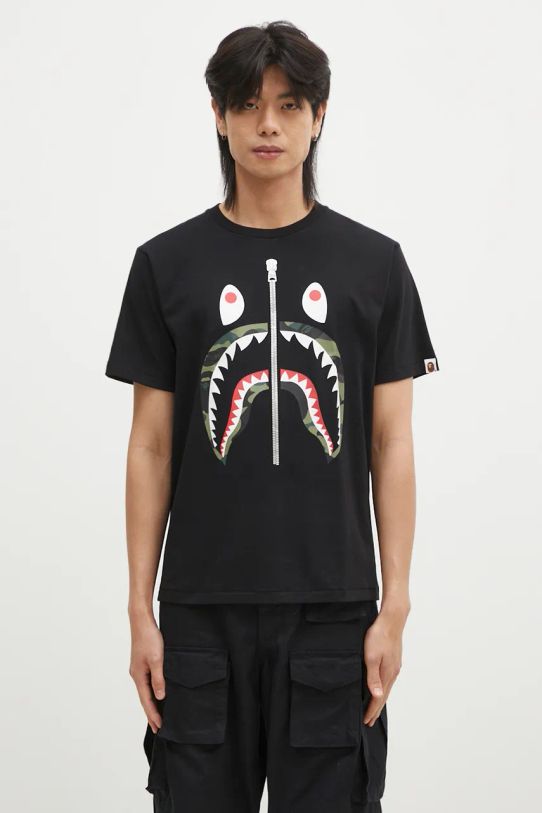 A Bathing Ape tricou din bumbac 1ST CAMO SHARK TEE print negru 1K80110013