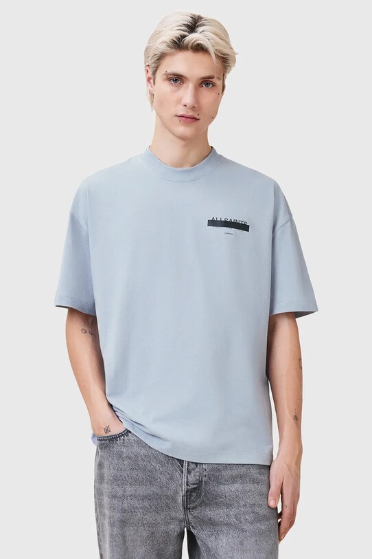 AllSaints t-shirt bawełniany REDACT SS CREW nadruk niebieski M002PC
