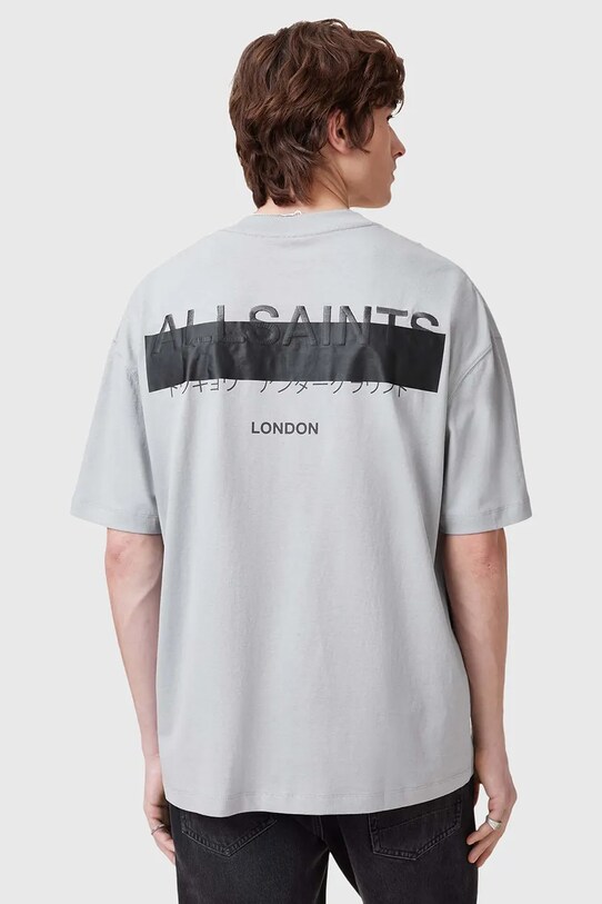 Βαμβακερό μπλουζάκι AllSaints REDACT SS CREW στάμπα γκρί M002PC