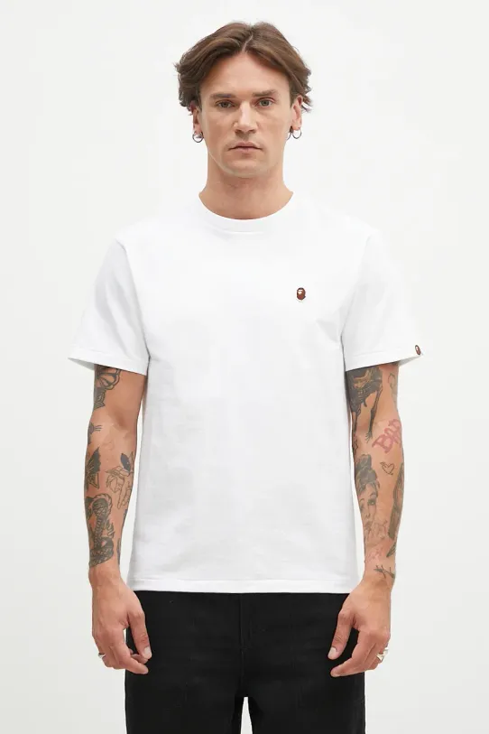 Bavlnené tričko A Bathing Ape One Point slim biela 1K80110004