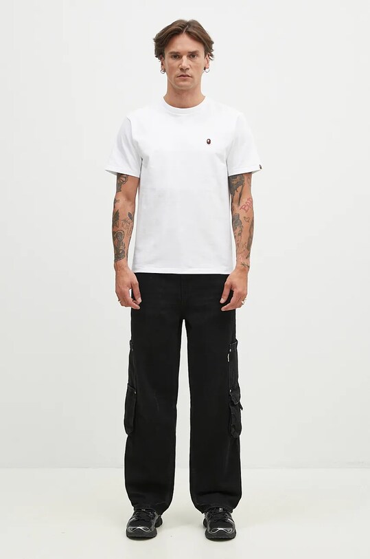 Βαμβακερό μπλουζάκι A Bathing Ape One Point 1K80110004 λευκό