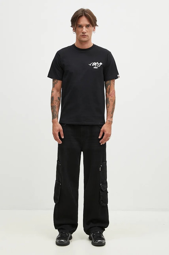 Pamučna dvostrana majica kratkih rukava A Bathing Ape Embroidery Style Souvenir Logo 1K80110025 crna