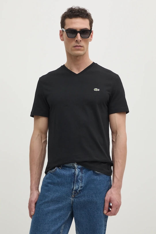 Bombažna kratka majica Lacoste Brez vzorca črna TH5077