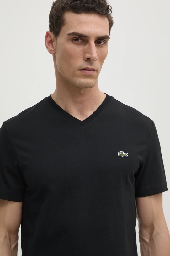 Bombažna kratka majica Lacoste črna TH5077