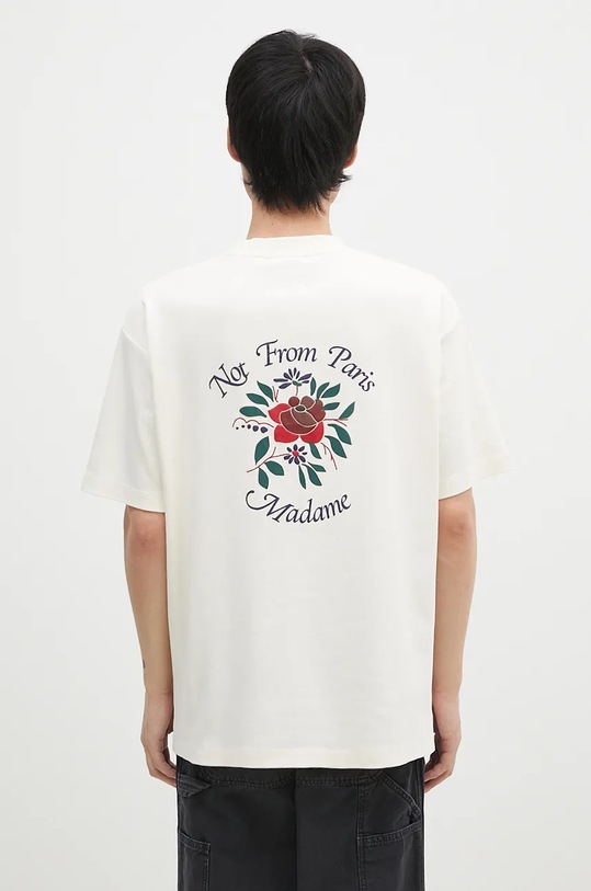 Drôle de Monsieur tricou din bumbac Le T-Shirt Slogan Fleurs print bej E.TS210.CO002.CM