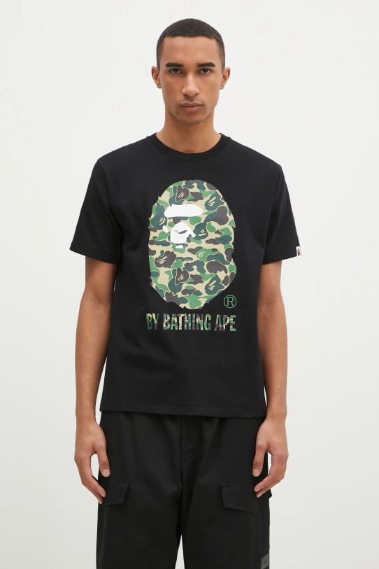 Βαμβακερό μπλουζάκι A Bathing Ape Abc Camo κανονικό μαύρο 1K80110006