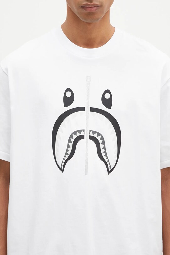 Βαμβακερό μπλουζάκι A Bathing Ape Shark Tee #1 λευκό 1K70110311