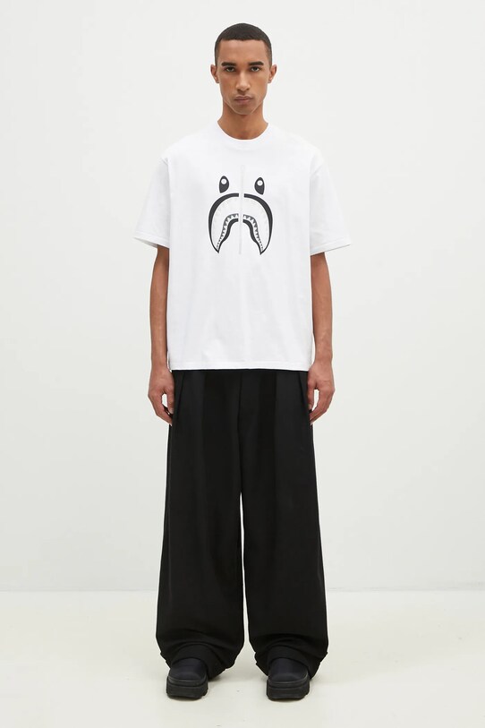 Βαμβακερό μπλουζάκι A Bathing Ape Shark Tee #1 1K70110311 λευκό