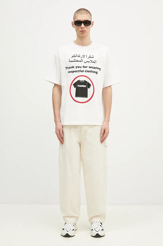 PLEASURES t-shirt bawełniany Respect Heavyweight Shirt P24F041 biały