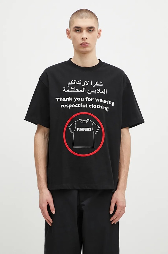 PLEASURES cotton t-shirt Respect Heavyweight Shirt cotton black P24F041