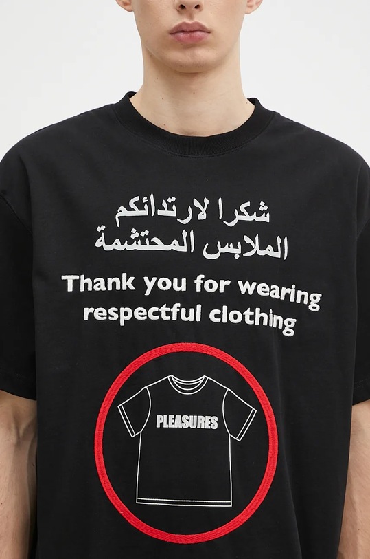 PLEASURES cotton t-shirt Respect Heavyweight Shirt black P24F041