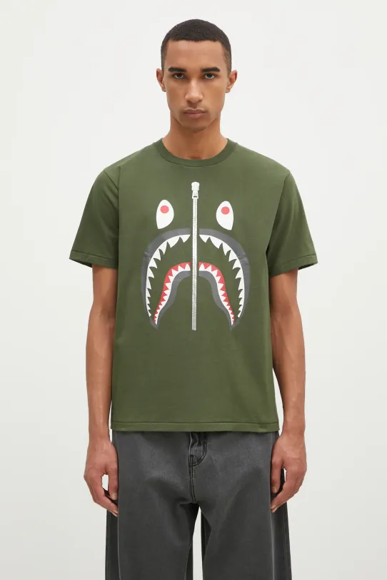 A Bathing Ape t-shirt bawełniany Shark nadruk zielony 1K80110003