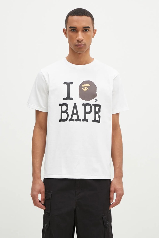 Хлопковая футболка A Bathing Ape I Love Bape печать белый 1K80110043