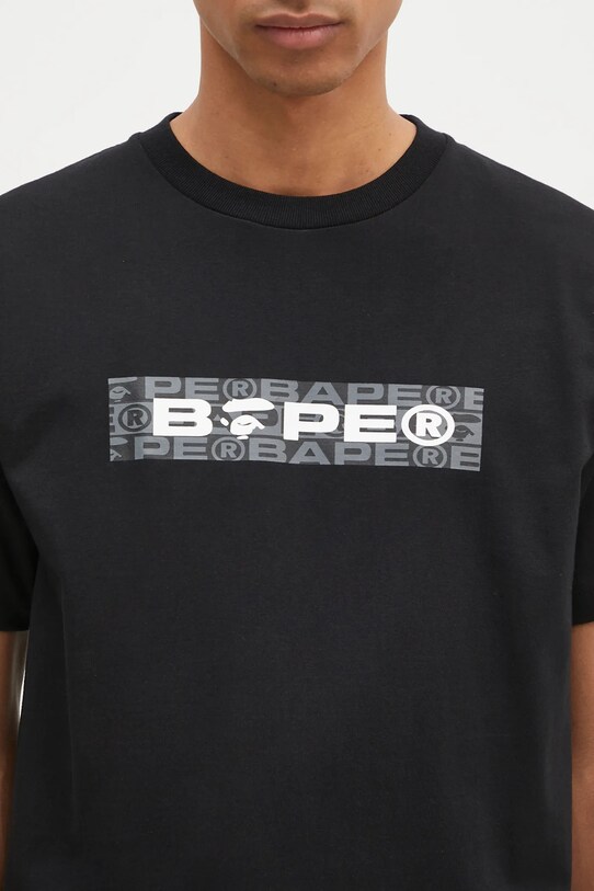 Pamučna majica A Bathing Ape Lux Sport Pattern Box Logo crna 1K80110050