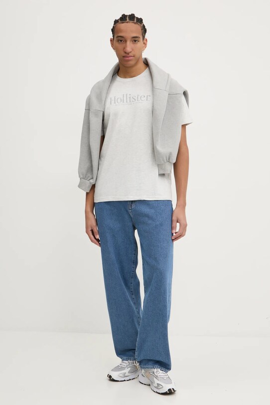 Βαμβακερό μπλουζάκι Hollister Co. KI323.4213.122 γκρί AW24