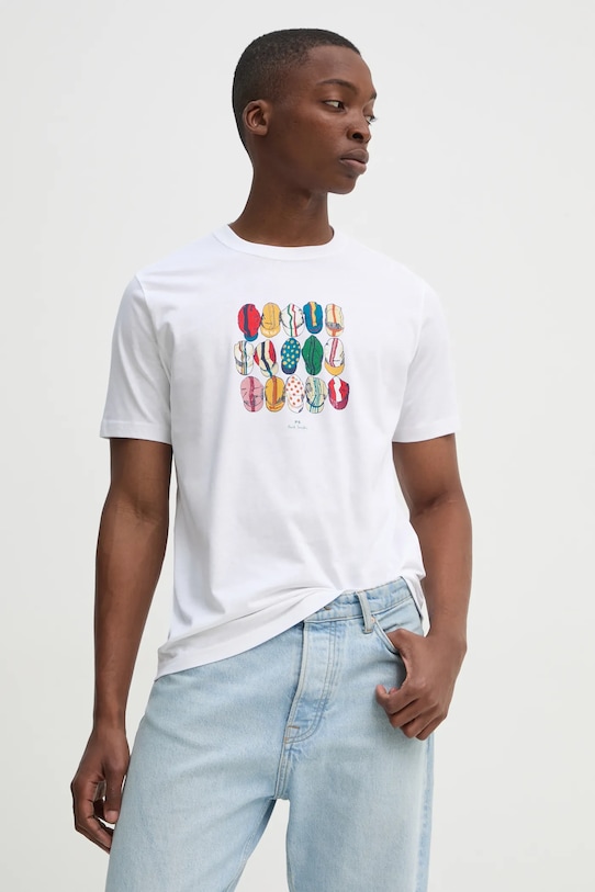 Bavlněné tričko PS Paul Smith potisk bílá M2R.011R.AP8921
