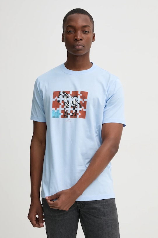 Bavlnené tričko PS Paul Smith potlač modrá M2R.011R.PP5079